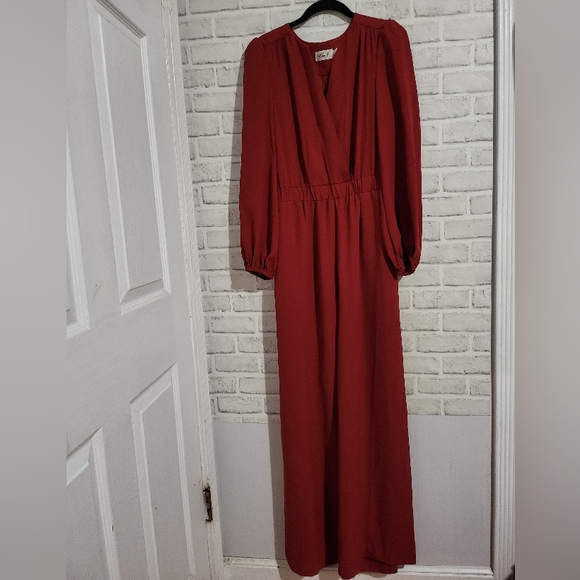 NEW Eliza J Balloon Sleeve Wide Leg Jumpsuit Red size 6 - Picture 2 of 10